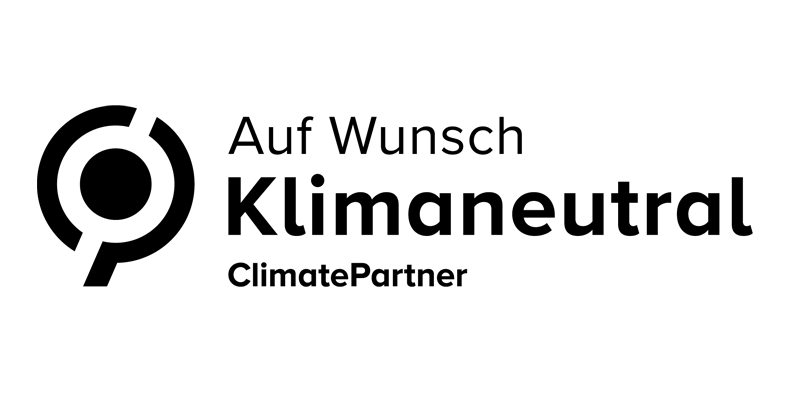 Logo eines Klimaneutral Partners mit dem Text: Auf Wunsch Klimaneutral - ClimatePartner"