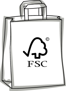 Skizze einer FSC Tragetasche mit FSC Logo